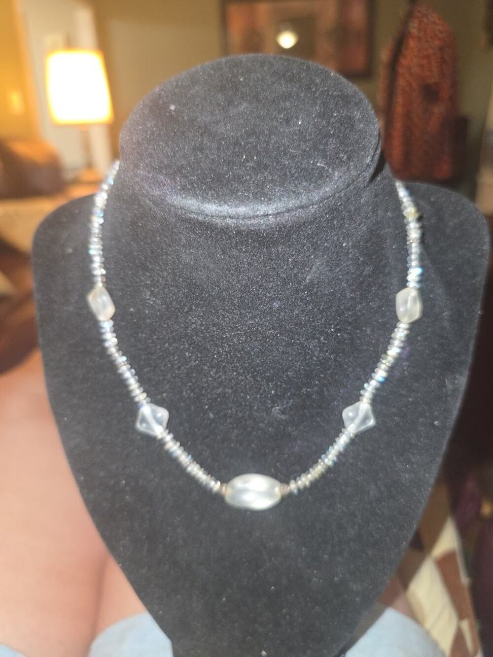 Vintage 16-Inch Beaded Necklace with Clear and Silver Beads